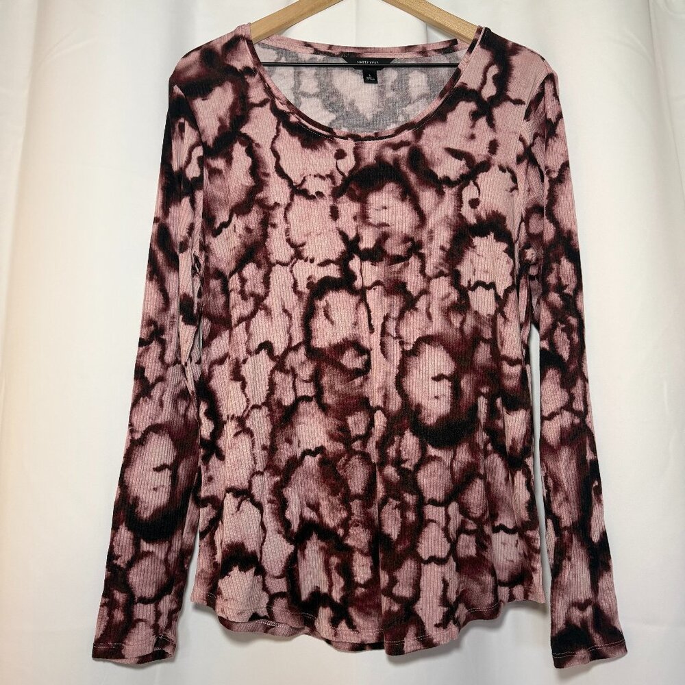Simply Vera Vera Wang Ribbed Long Sleeve T-Shirt Womens L Pink Purple Floral EUC